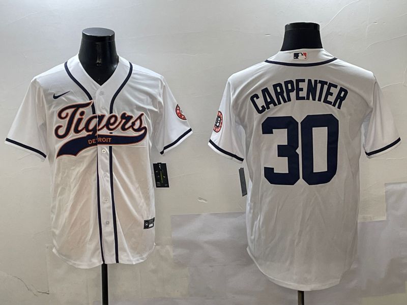Men Detroit Tigers #30 Carpenter White Jointly Name 2025 Nike MLB Jersey style 1->detroit tigers->MLB Jersey